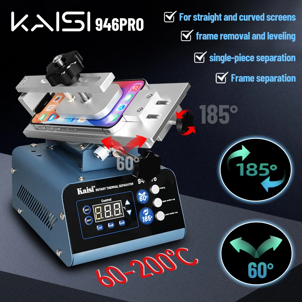 Kaisi 946Pro Multifunctional LCD Screen Separator Double Pump Rotary Tilting Screen Separator Heat-Free Curved Phone Repair Tool