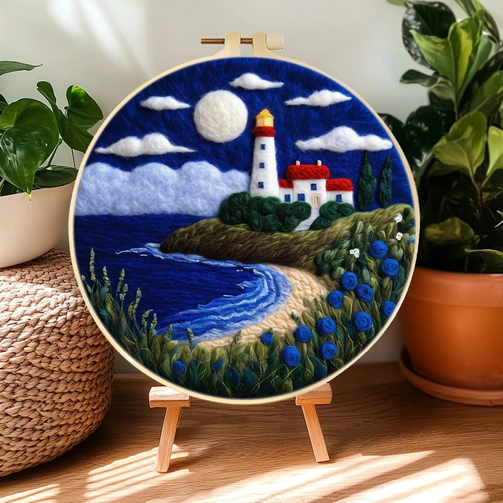 

Lighthouse Needle Felt Starter Kits For Adults Diy Wool Felting Painting Beginners Kit Embroidery Frame Wool Needlework Crafts