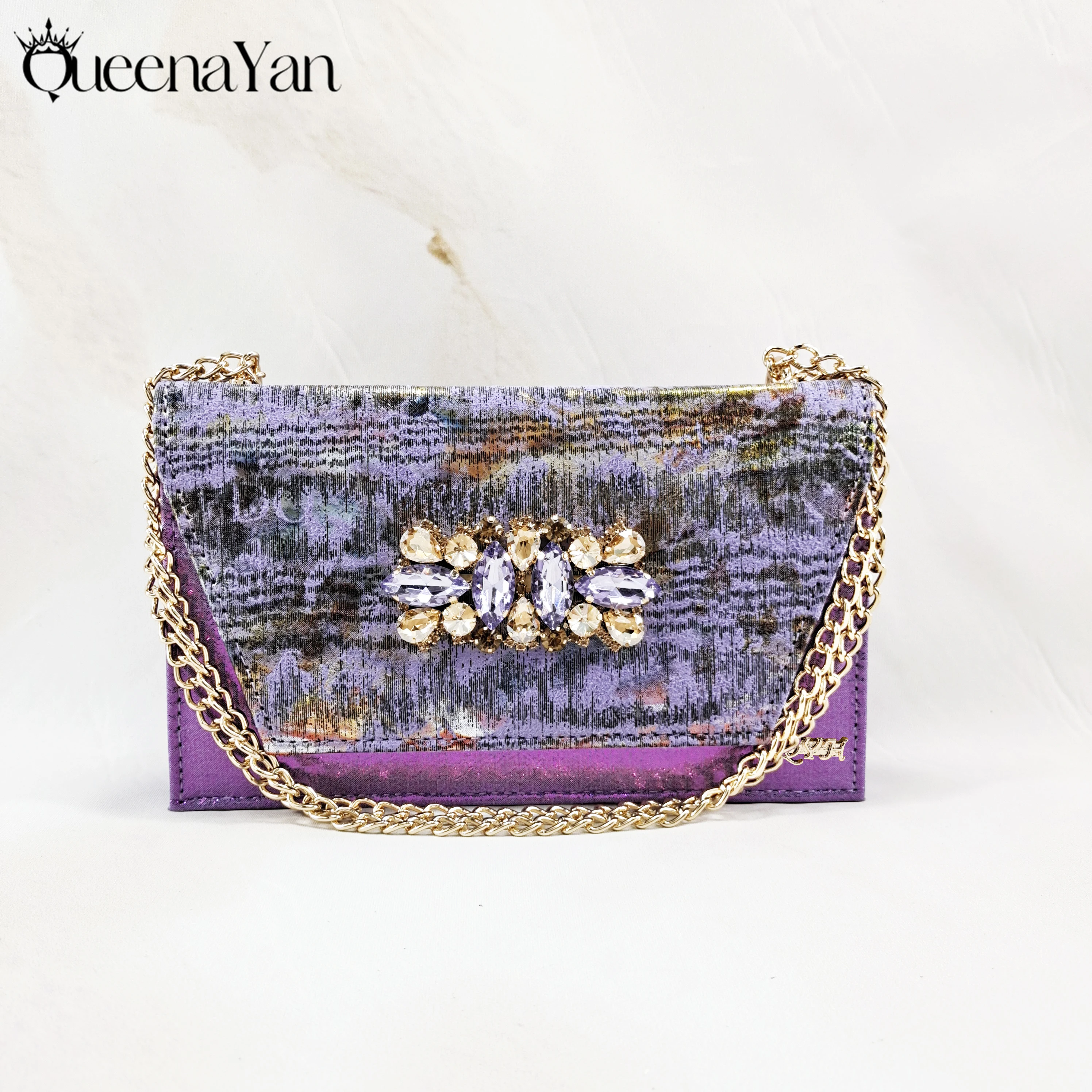 Queena Yan Elegant Rhinestone Luxury Wedding Shoes & Matching Accessories Bag for Women Heels Stylish Peep Toe Design