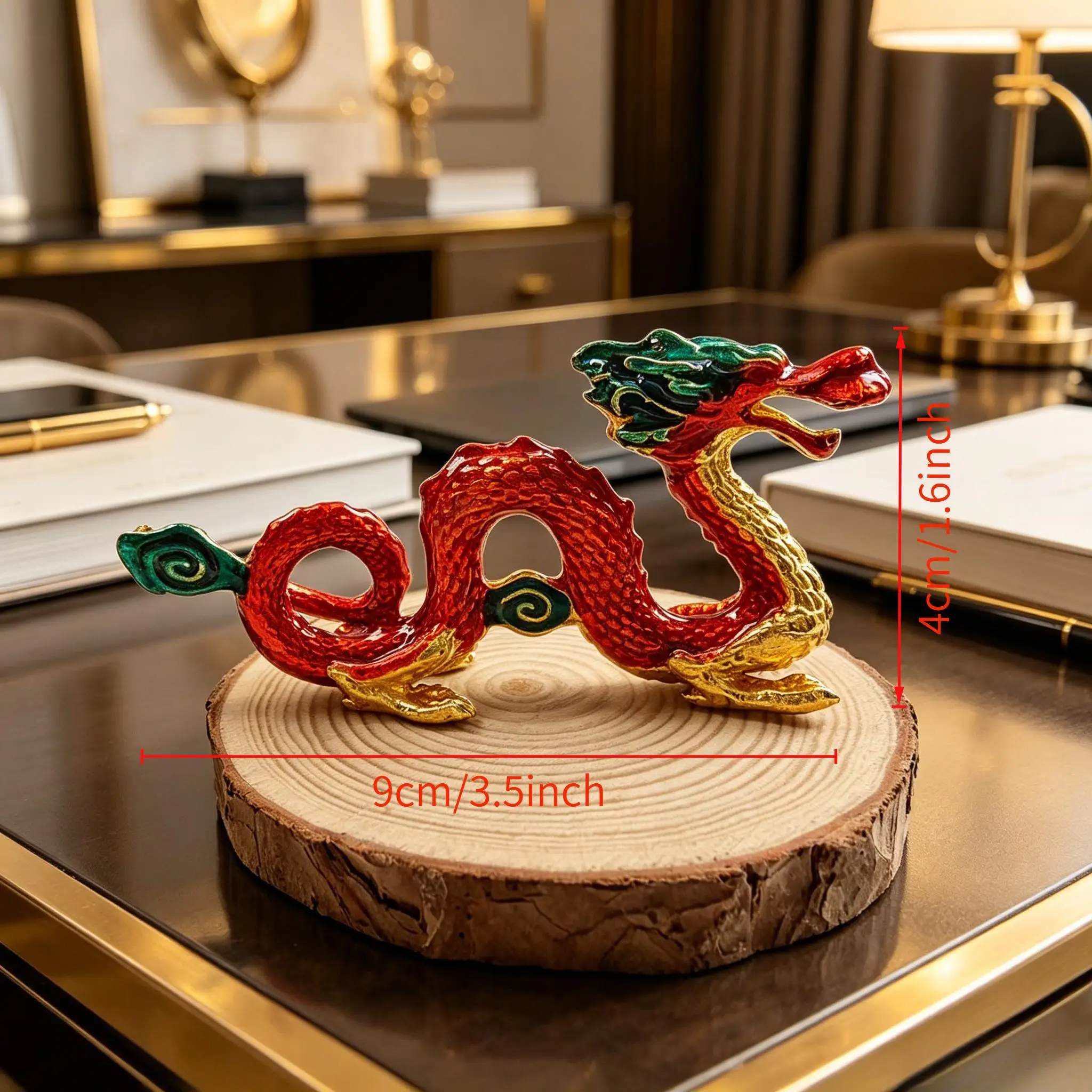1 piece of vintage brass enamel auspicious dragon ornaments Chinese style red dragon desktop decoration crafts
