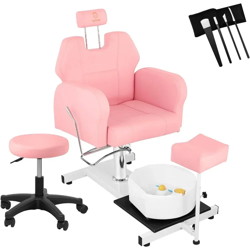 Reclining Pedicure Chair Station, 360° Rotation Hydraulic Adjustable Spa Pedicure Chair No Plumbing Unit Station