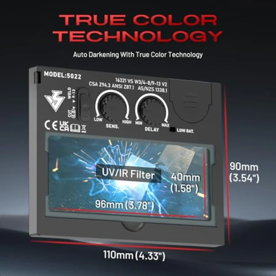 VILSIN True Color Auto Darkening Welding Helmet With Flames Welding Mask Large View Wide View Welding Hood With 2 Arc SensorWid