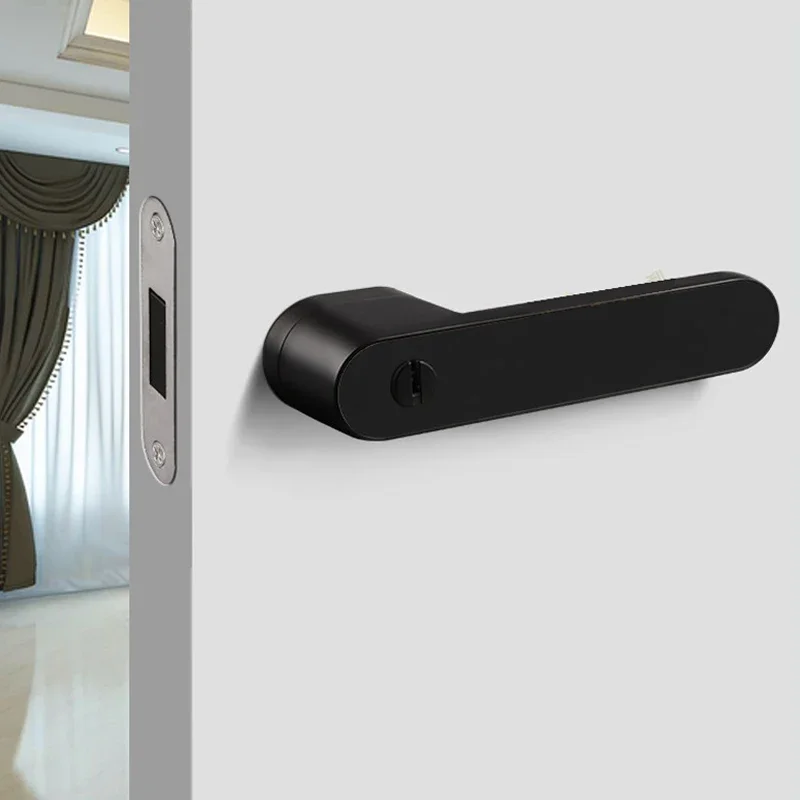 Minimalist door lock Magnetic Silent door lock Indoor bedroom  lock Grey Eco-lock with key Black door handle