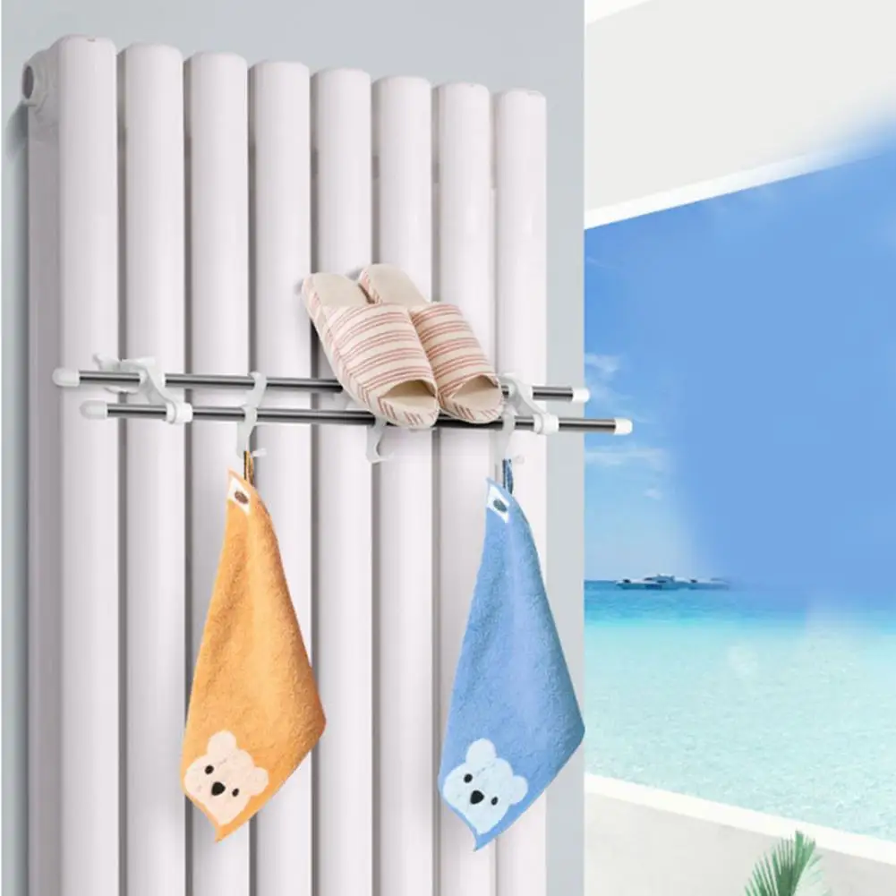 Radiation Safe Double Pole Towel Rail with 6 Hooks for Radiator Mounting Stainless Steel Construction Holds Up to 40 kg Weight