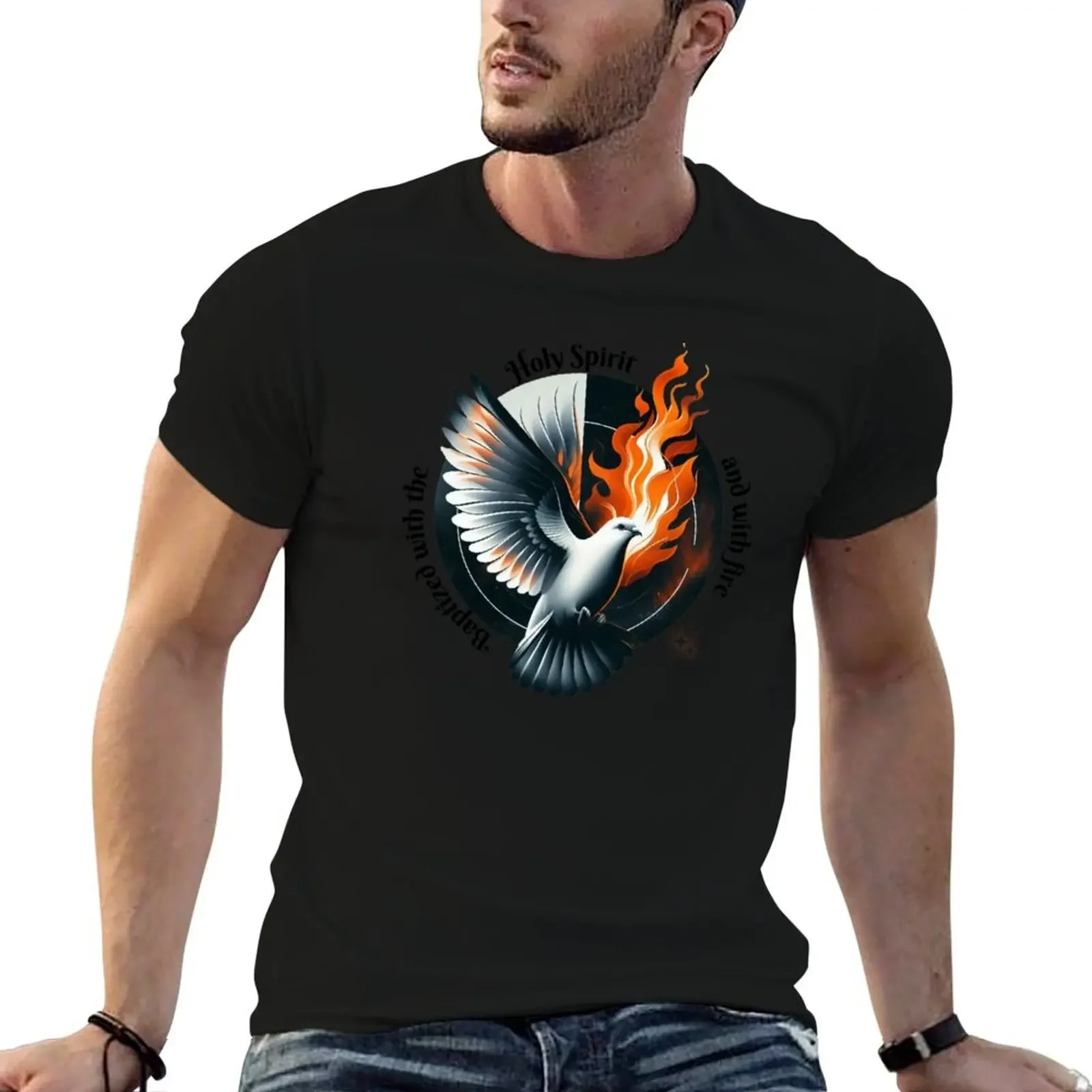 Baptized with the Holy Spirit and with Fire, Dove art T-Shirt anime tshirt custom t shirt t shirt men 100℅ cotton