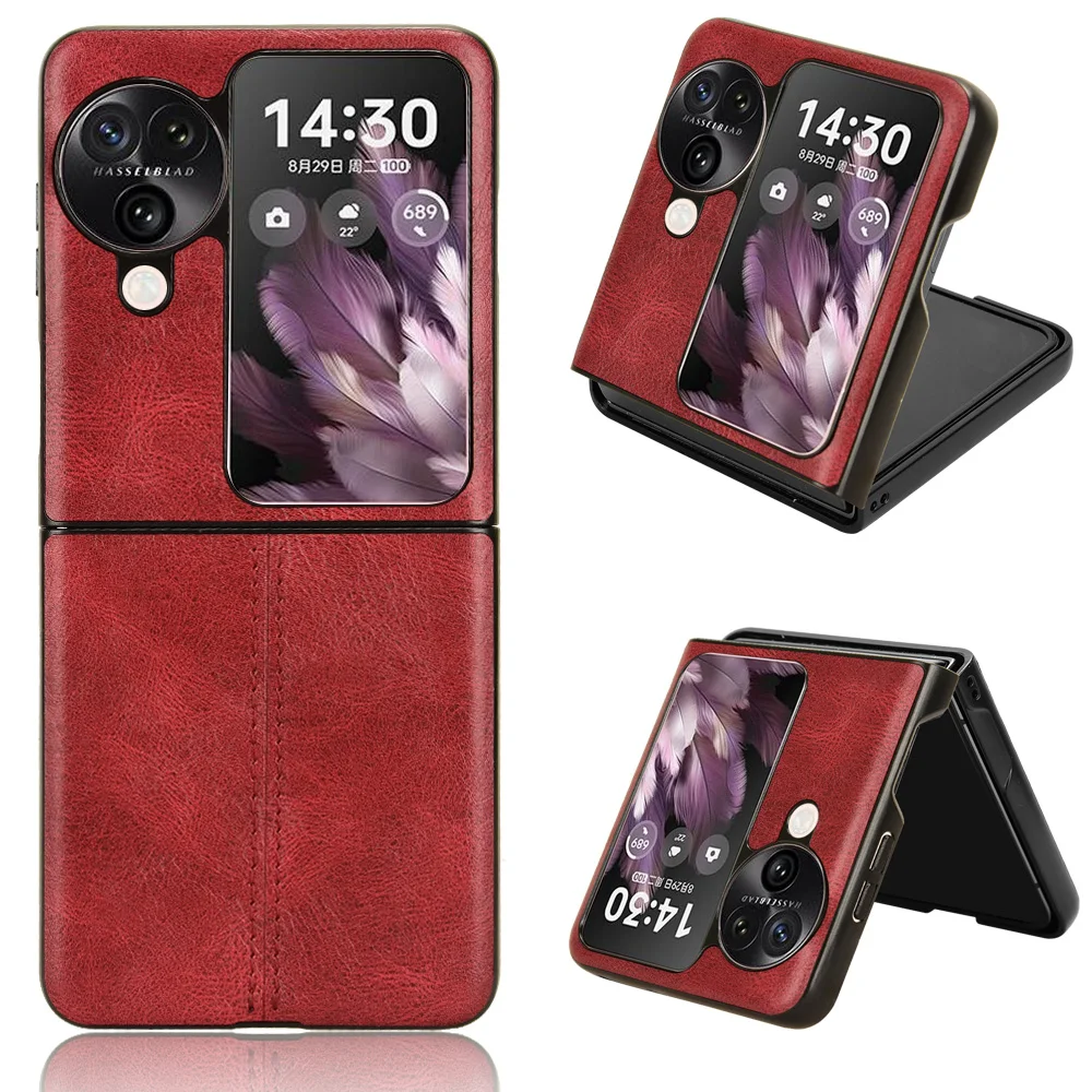 For OPPO FIND N3 FLIP 5G Case Luxury Calfskin PU Leather lines Hard Back Cover Case for Find N 3 Flip Protection Phone Case