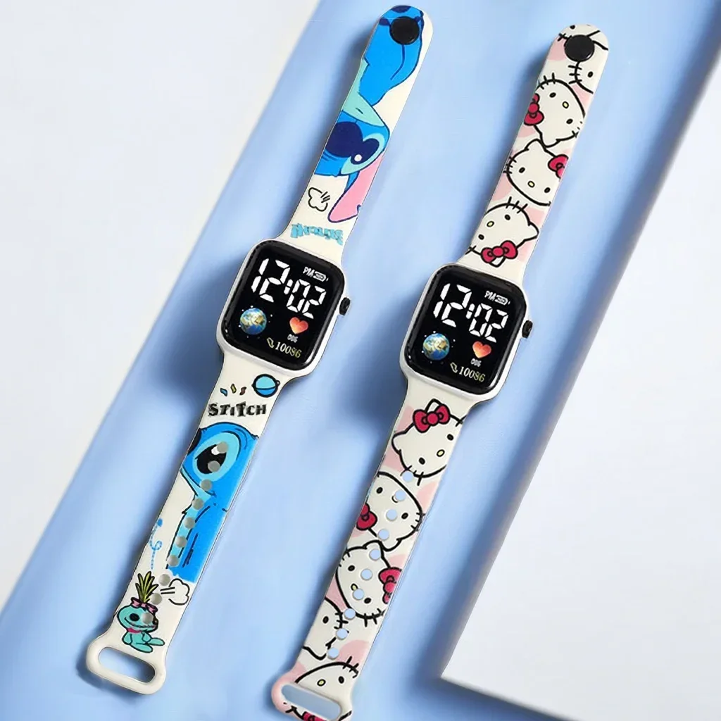 Reloj inteligente con patrón impreso de Disney para niños, reloj electrónico de Anime para niñas, bonito reloj para niñas, Hello Kitty Shirubi