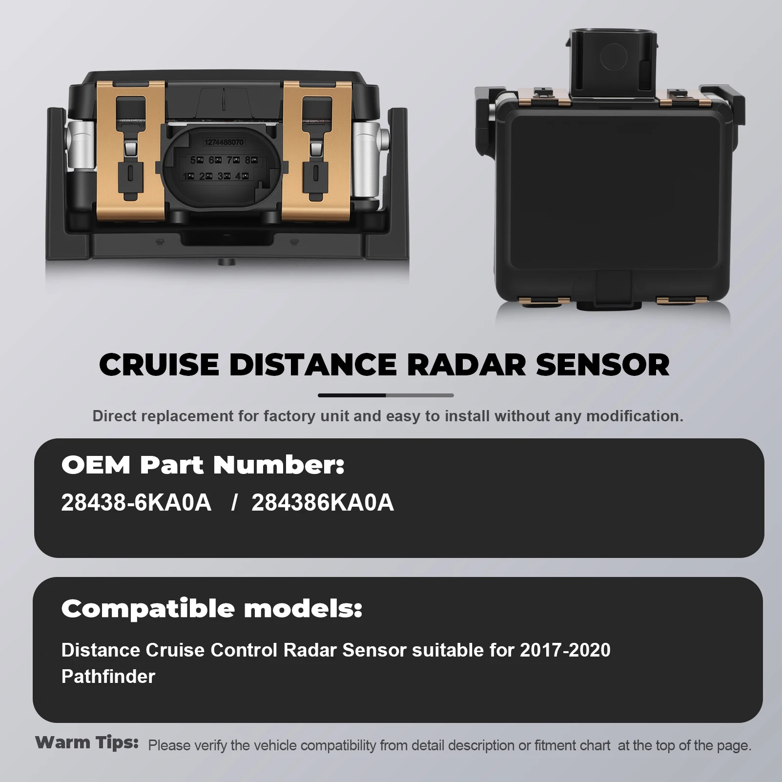 High Accuracy ABS Housing Cruise Distance Radar Sensor (8 Pins) 284386KA0A for Pathfinder 2017-2020 28438-6KA0A