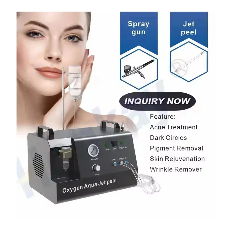 

2025 Высококачественный кислородный аппарат для лица 3-в-1 Jetpeel для салона красоты - Hydra, отбеливание кожи, лечение прыщей, очистка лица