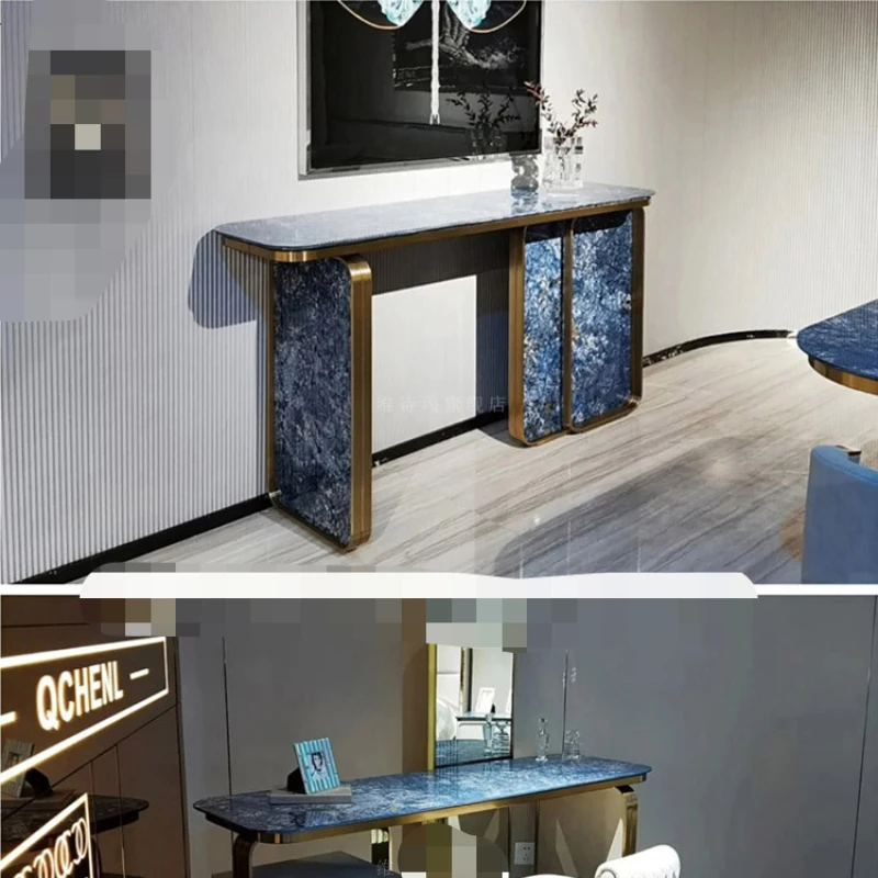 

Entrance cabinet, table sapphire rock slab, light luxury Italian minimalism, bright rock , dream blue foyer