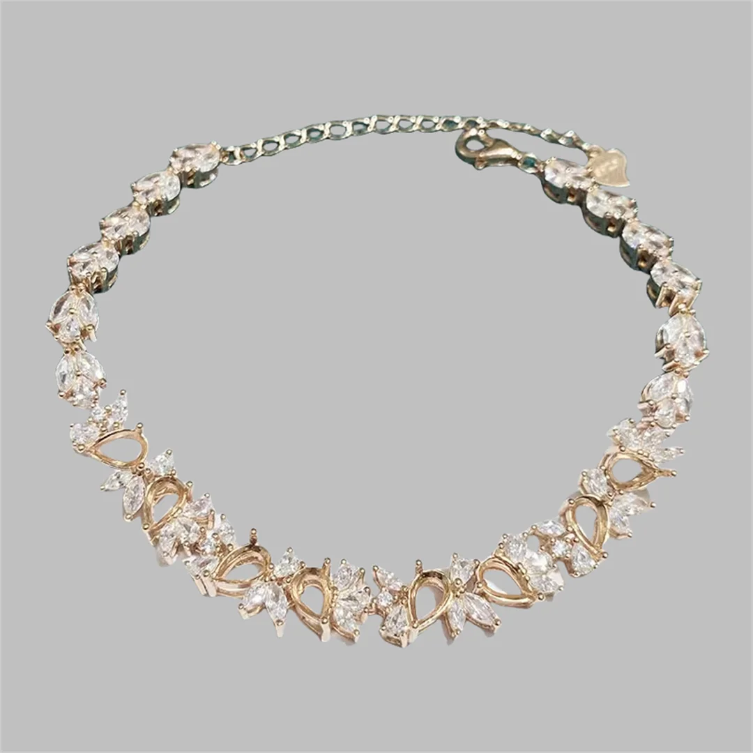 Setting 4*6mm Water Drop Stone S925 Sterling Silver DIY Empty Holder Bracelet Fine Charm Jewelry Luxury Zircon Design for Woman