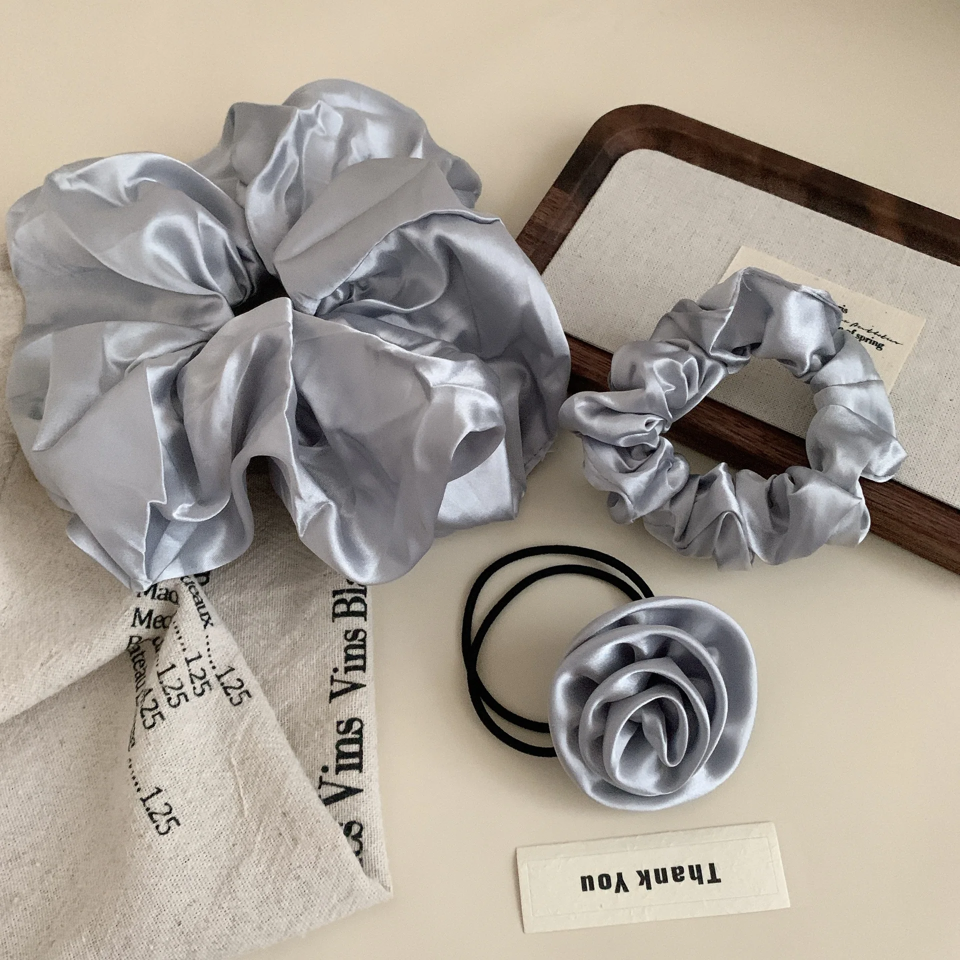 Sweet Simple New Grey Solid Color Satin Elastic Fabric Band Hair Cord Head Cord High-Grade Hair Accessories Wholesale