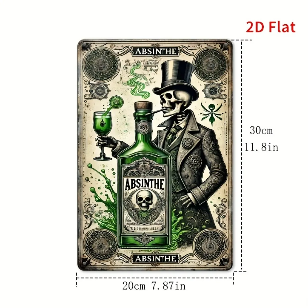 Retro 2D Flat Absinthe Bottle Tin Sign - 1pc Vintage Iron Logo, Rustic Metal Wall Decor, Home Bar Cafe Art