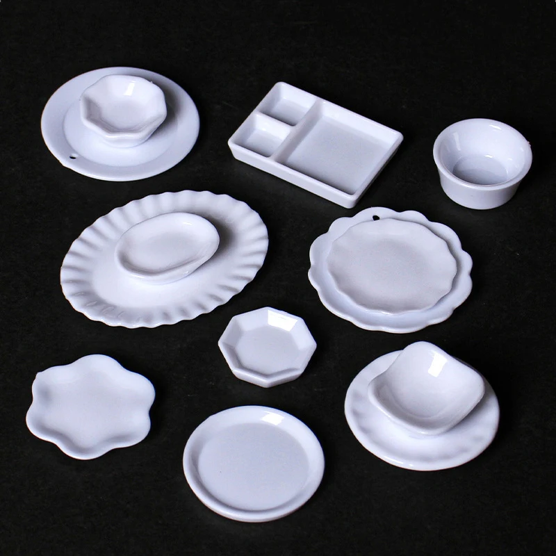 Juego de platos y bandejas en miniatura para casa de muñecas, vajilla de cocina, accesorios para decoración de casa de muñecas, juguetes de juego de simulación, 5 piezas, 1/12