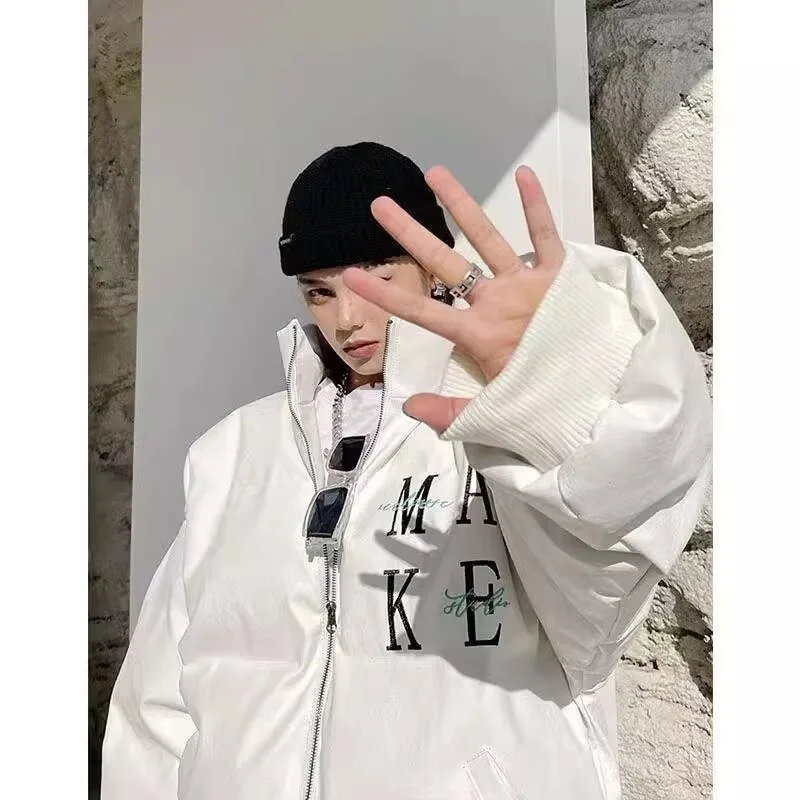 

Теплая хлопковая куртка мужская с воротником-стойкой, из искусственной кожи, с вышивкой, на хлопковой подкладке, утепленная, приталенного кроя, зимняя верхняя одежда