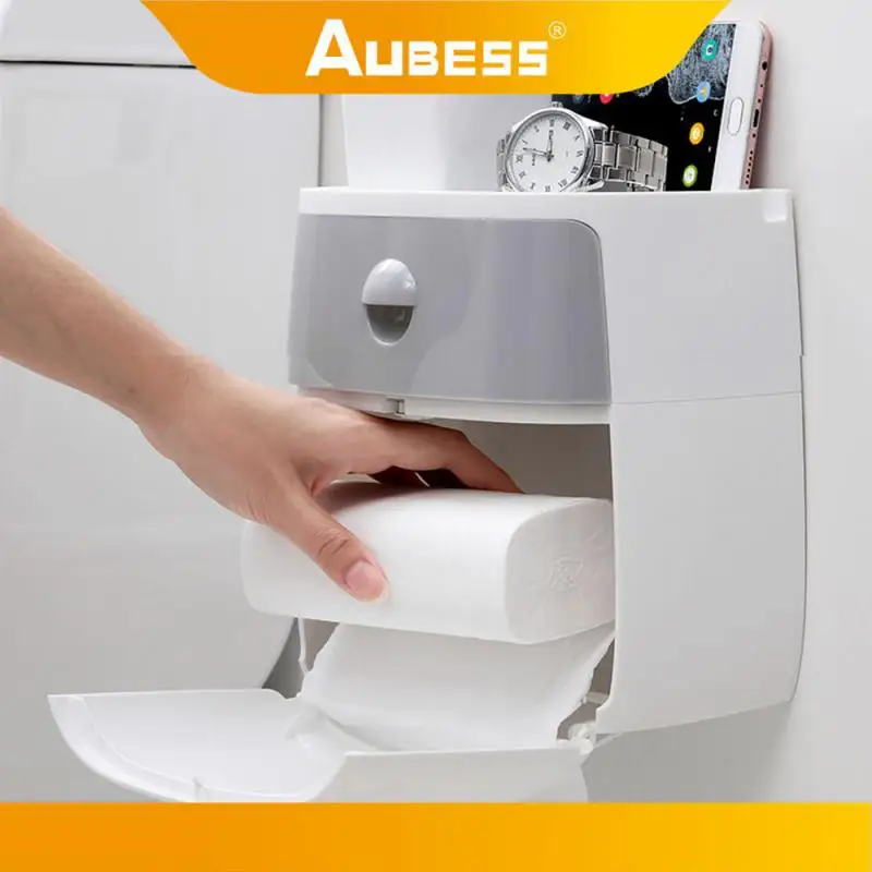 Suporte de papel higiênico, camada dupla, grande capacidade, caixa de armazenamento, montagem na parede, à prova d'água, acessórios de banheiro