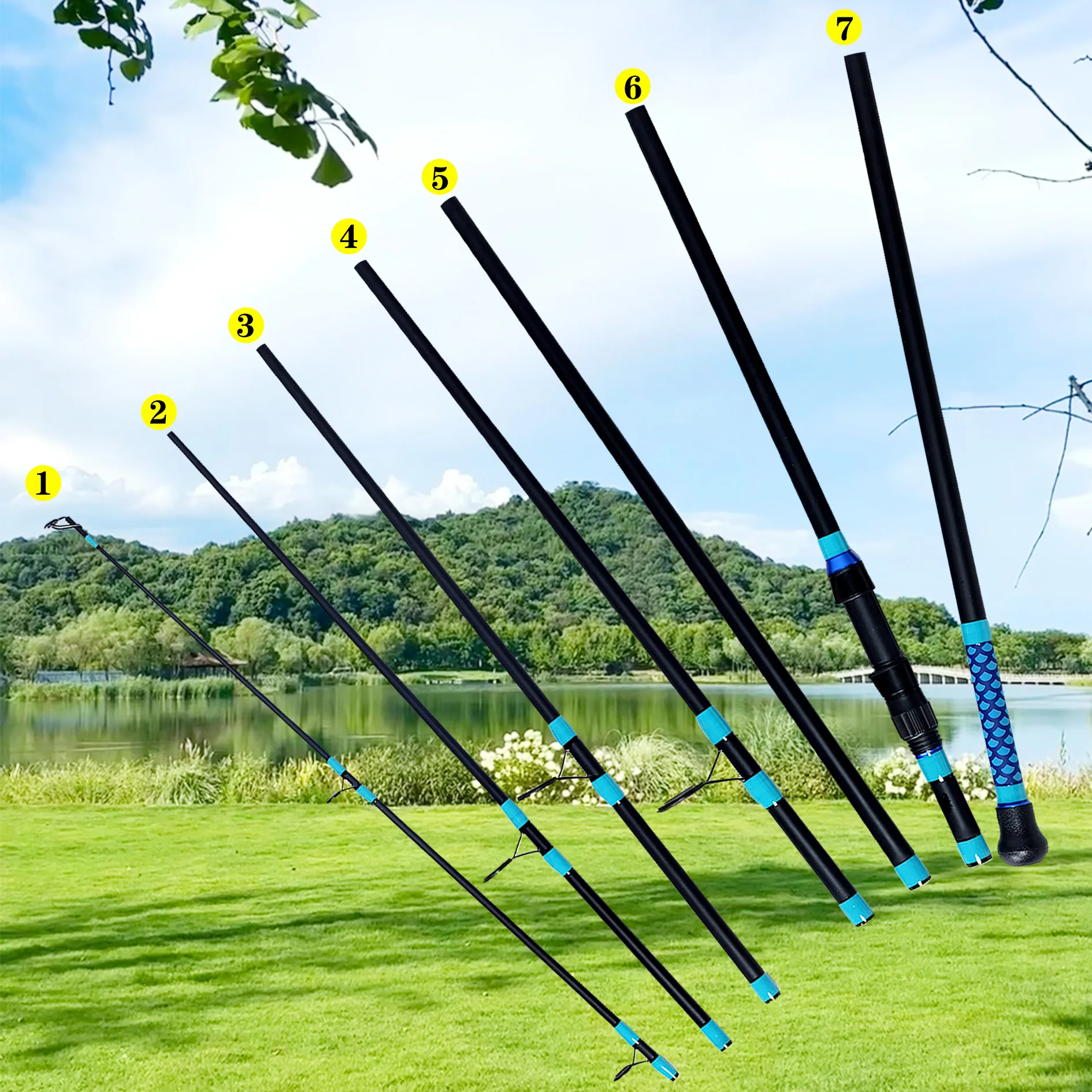 صنارة صيد سمك الشبوط المحمولة من ألياف الكربون، قضيب ركوب الأمواج، 3 أمتار، 3. 6 أمتار، حلقات توجيه سيراميك، ألياف كربون عالية، جسم قضيب قوي، خفيف الوزن، مناسب لصيد الأسماك في مياه مختلفة، مقبض معزول، قبضة مريحة، فارغة كربون عالية الجودة، يحسن الأداء العام لقضيب الصيد وحساسية للقضيب.