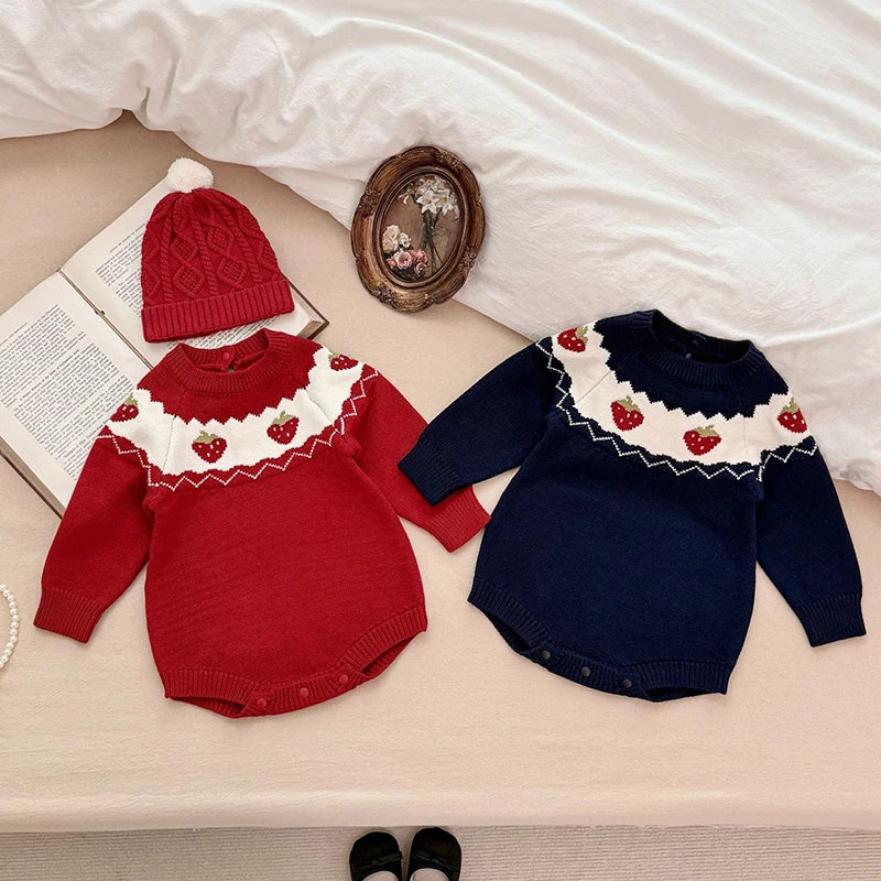 

2025 New Autumn 0-24M Children Knitted Clothes Newborn Baby Girls Knitted Bodysuits Infant Baby Girls Knitted Jumpsuit