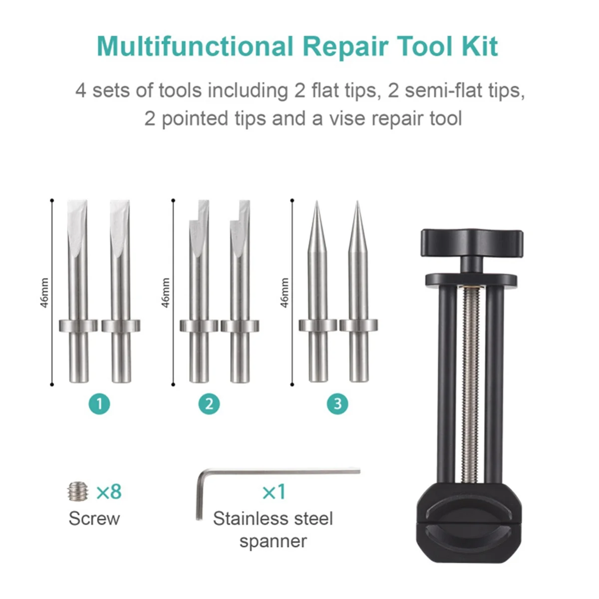 Camera Repair Tool with Detachable Flat & Pointed Tips for Camera Lens All Metal Lens Repair Set with 6 Tips 8 Screws