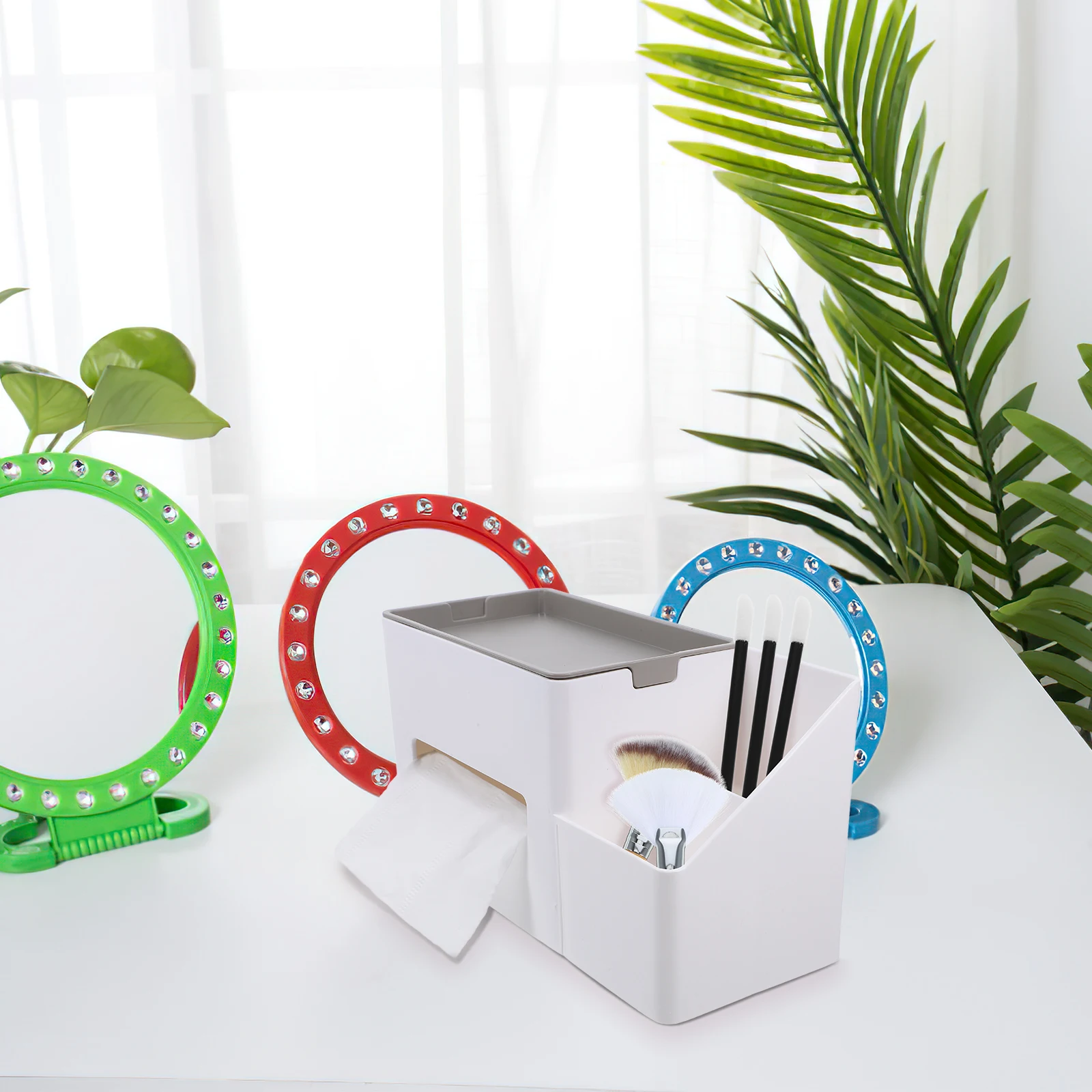 

1pc Remote Control Storage Box Tissue Holder Desktop Organizer Plastic Grey Living Room Bedroom Multifunctional Paper Towel