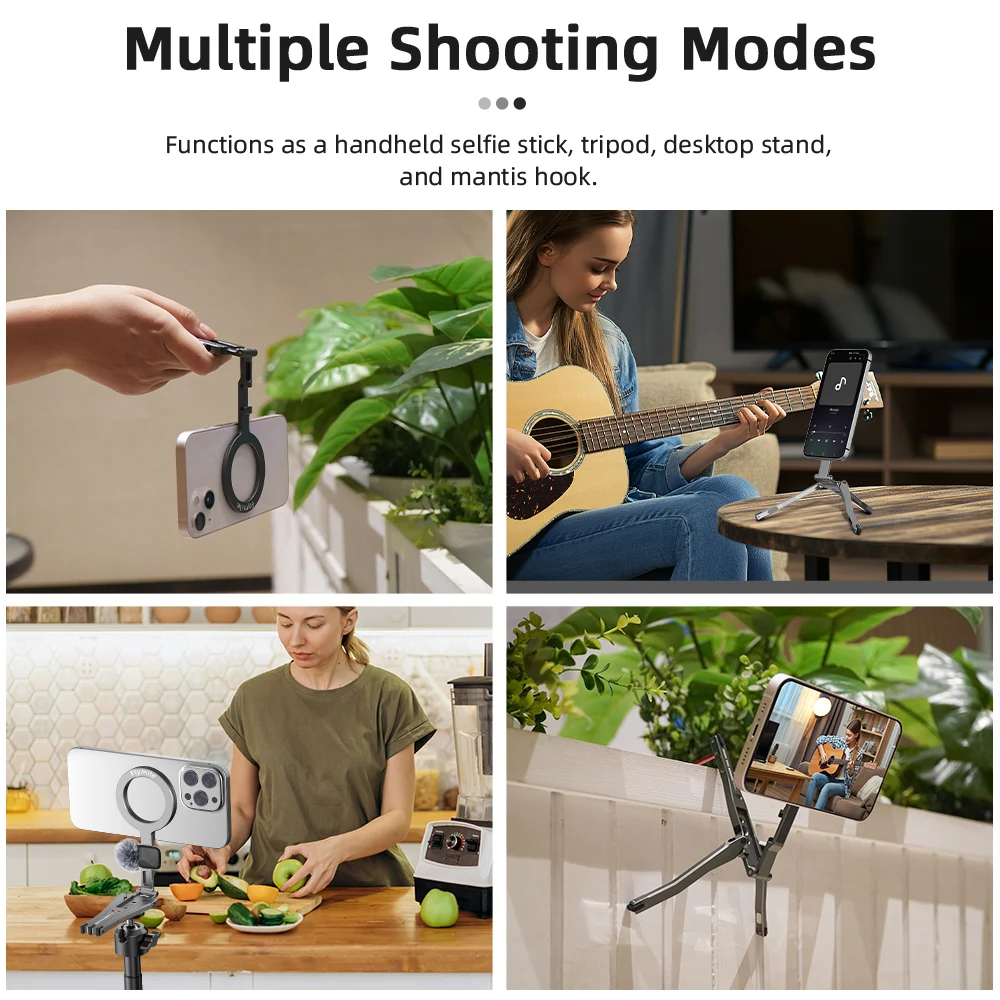 Flymile Magnetisches Selfie-Stick-Stativ für iPhone 16, 15, 14, 13, 12 Pro Max, faltbares Telefon, 1/4 Zoll Löcher, kompatibel mit MagSafe – Detail 8
