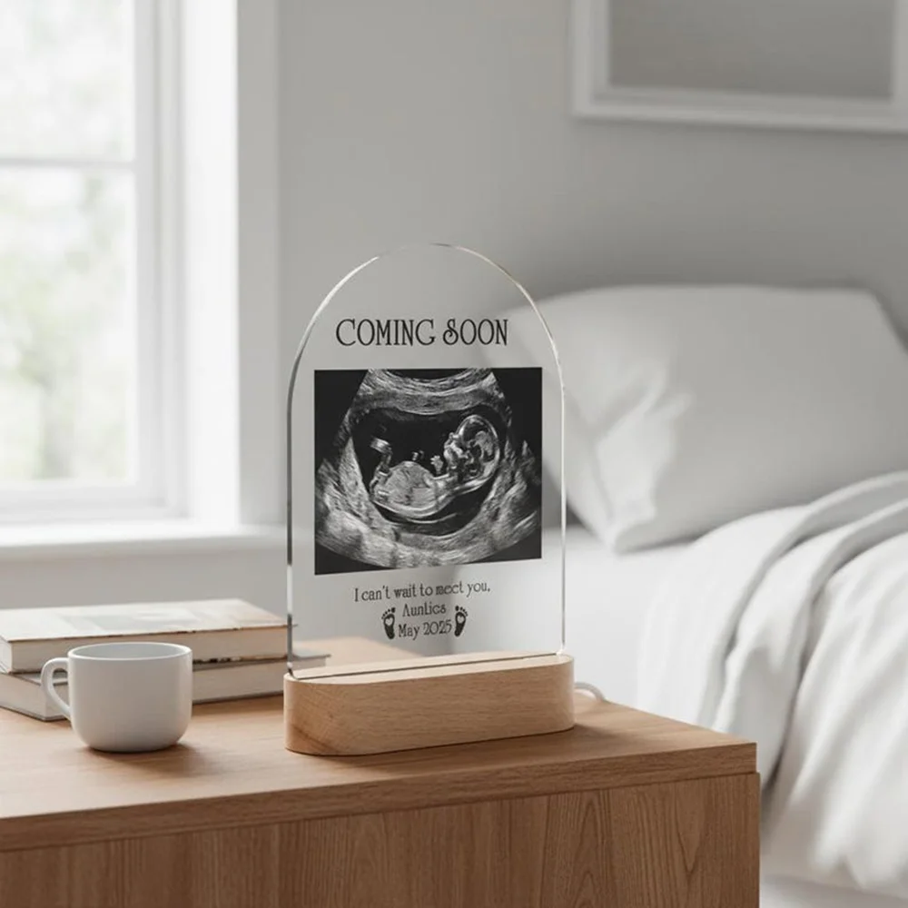 Customizable Night Light Personalized Ultrasound Photo Acrylic LED Light Custom Text Gender Reveal Party Gift For Pregnant Mom