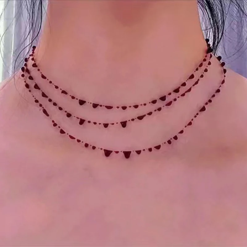 Gothic Red Resin Blood Drop Necklace Unique Red Resin Pendant Clavicle Chain Muiltfunction Bloody Droplet Choker Necklace Gift