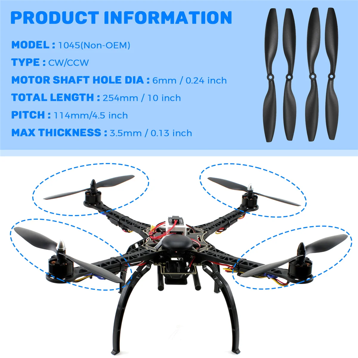 RISEN 4x1045 10 pouces Dia 4.5 pouces pas CW/CCW pales d'hélice rotatives RC quadrirotor accessoire