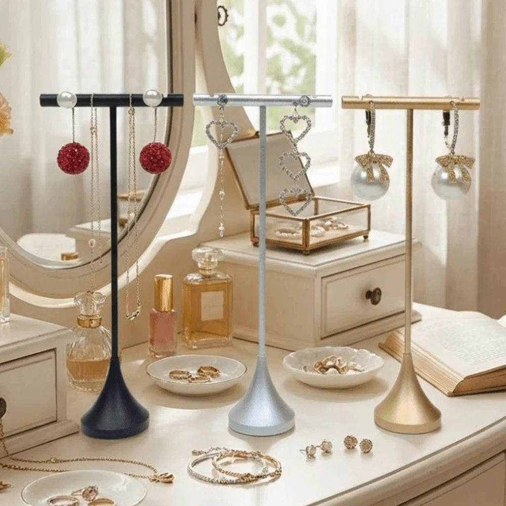 Aluminum Alloy T-Shape Earring Display Stand Storage Shelf Detachable Stud Earrings Storage Holder Decorative Stand