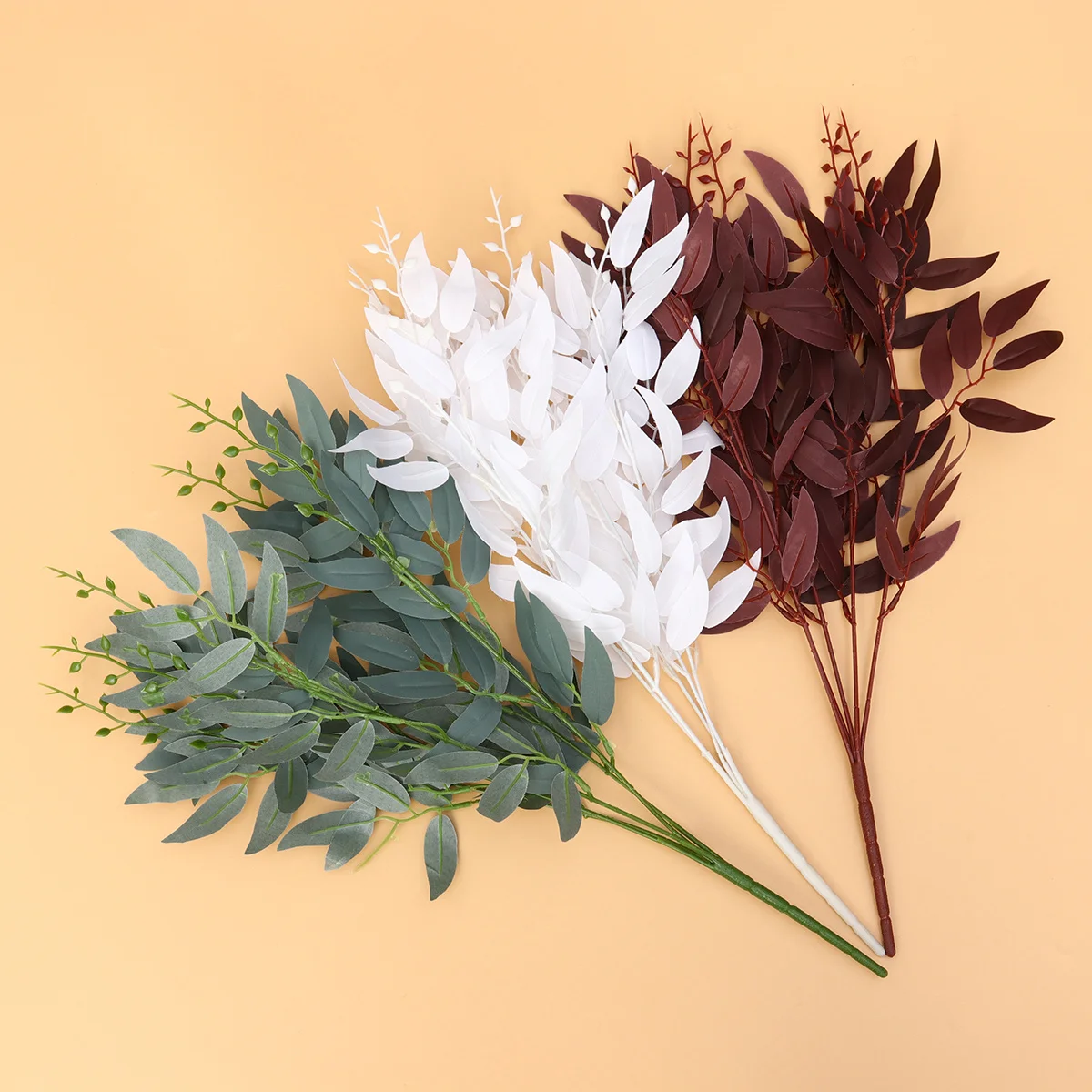 

2pcs Artificial Willow Leaves Decor Dark Red Diy Home Party Decoration Elegant Foliage For Vase Office Hotel Cafe Exhibition