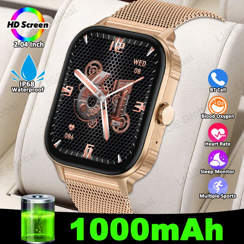 

LIGE New 1000mAh Battery Outdoor Sports Smart Watch 2.04" HD Screen Bluetooth Talking Health Monitor Smartwatches For Men Women