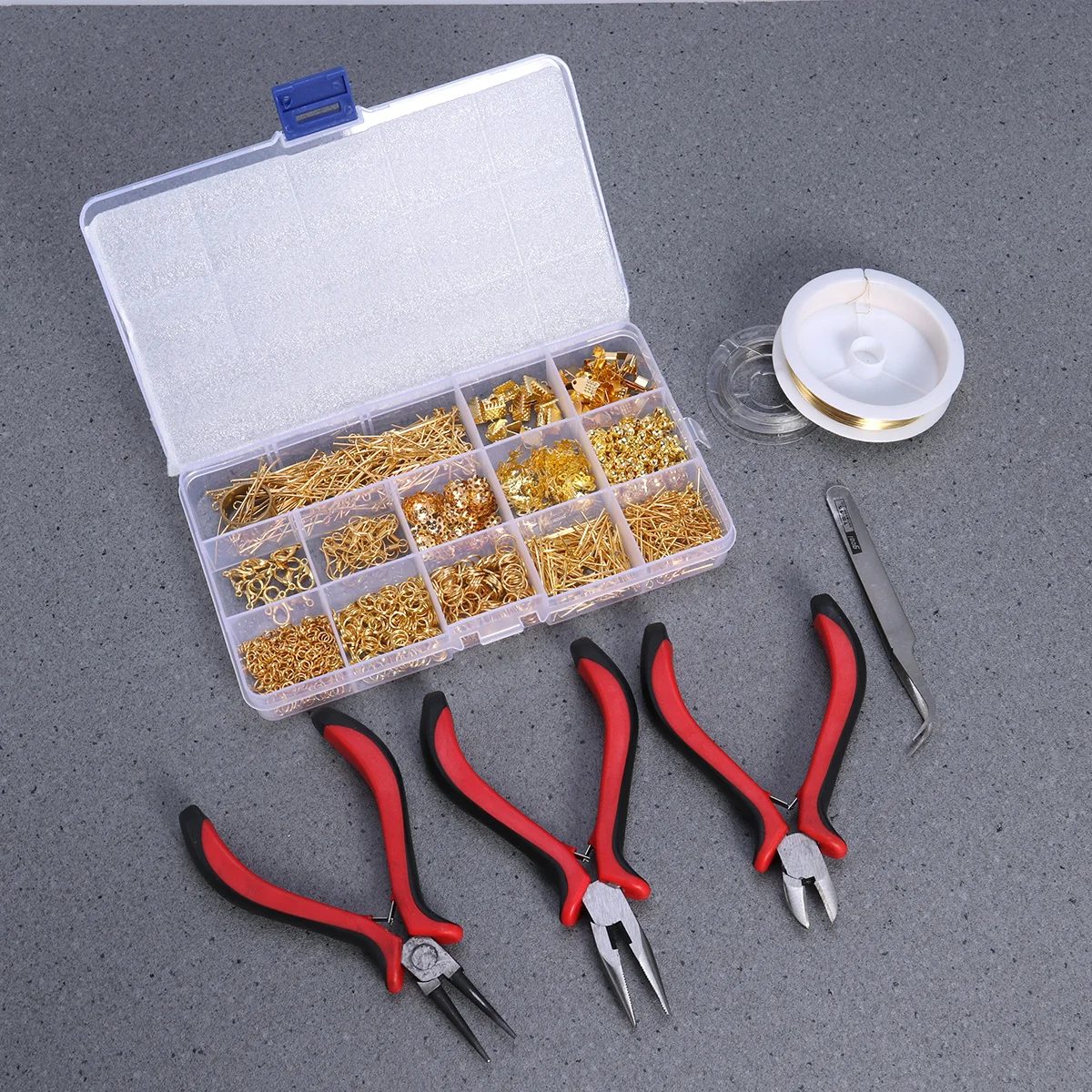 

DIY Handcraft Jewelry Making Kit Gold Tools Set Pliers Tweezers Findings Supplies for Bracelets Necklaces Earrings