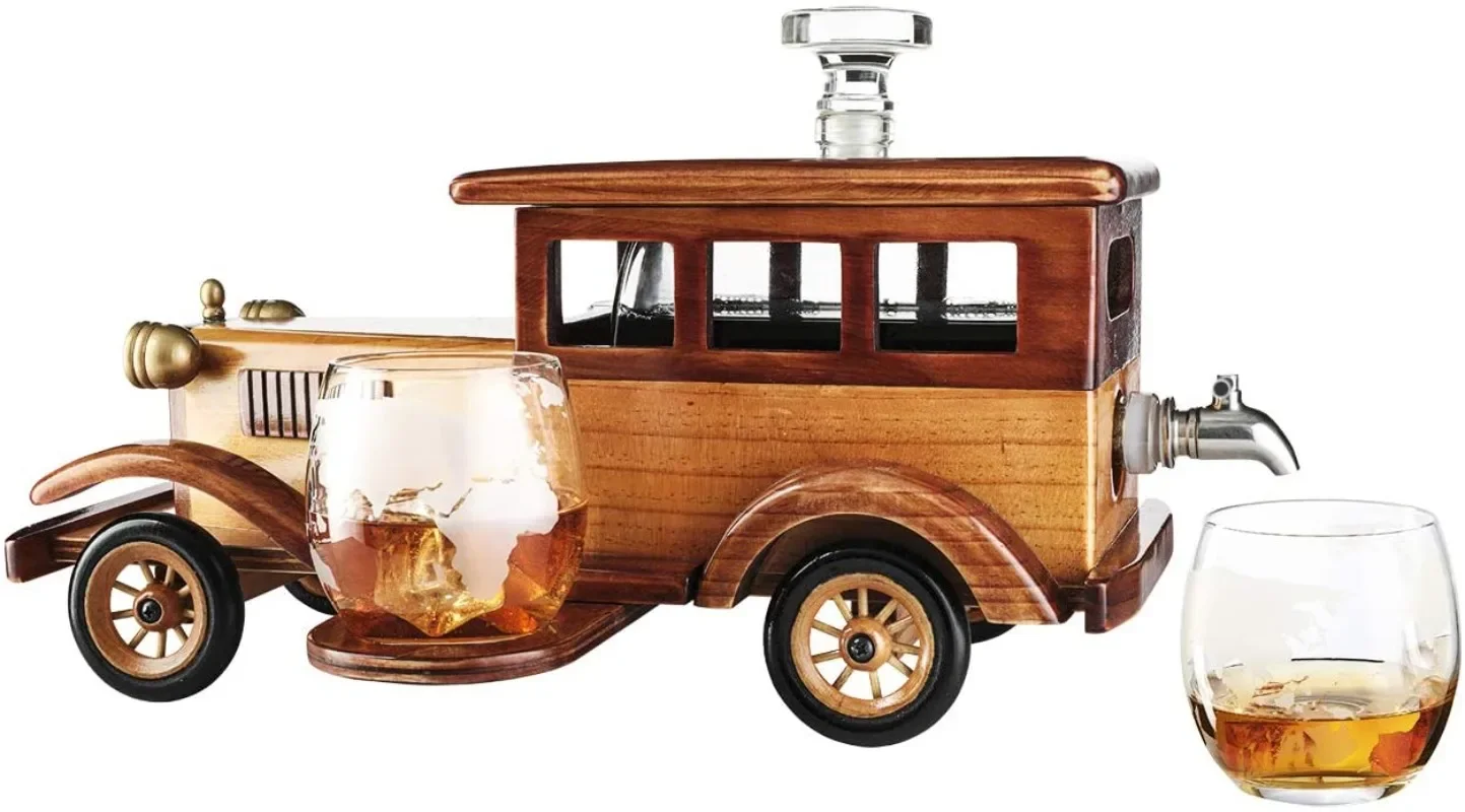 Hot Sale 2pcs whiskey tumblers Vintage Old Fashioned Car Whiskey Decanter Set