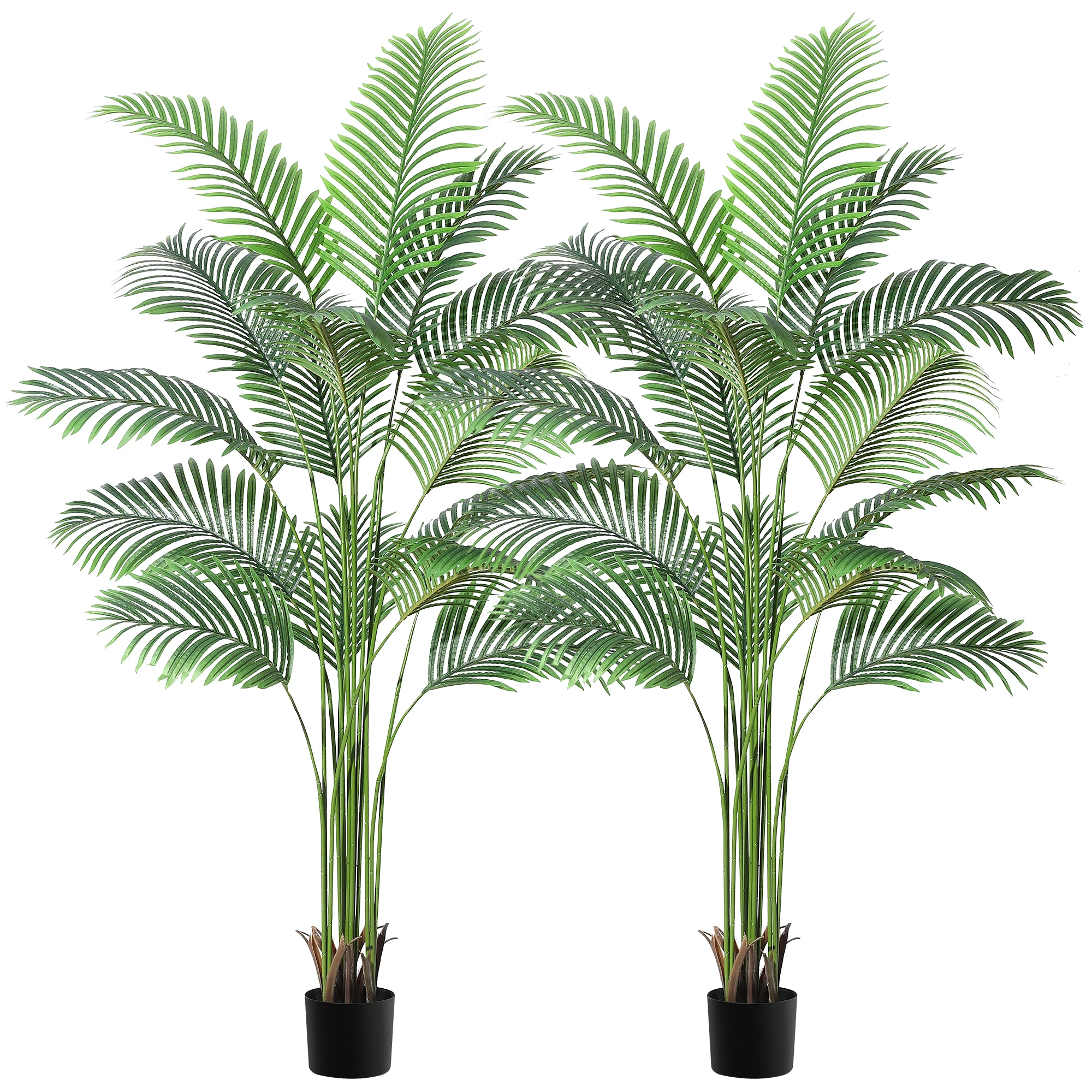 7ft 2pcs Artificial Palm Tree with 15 Trunks- Fake Palm Tree Fake Tropical Paradise Palm Tree in Pot with Real Bark Design