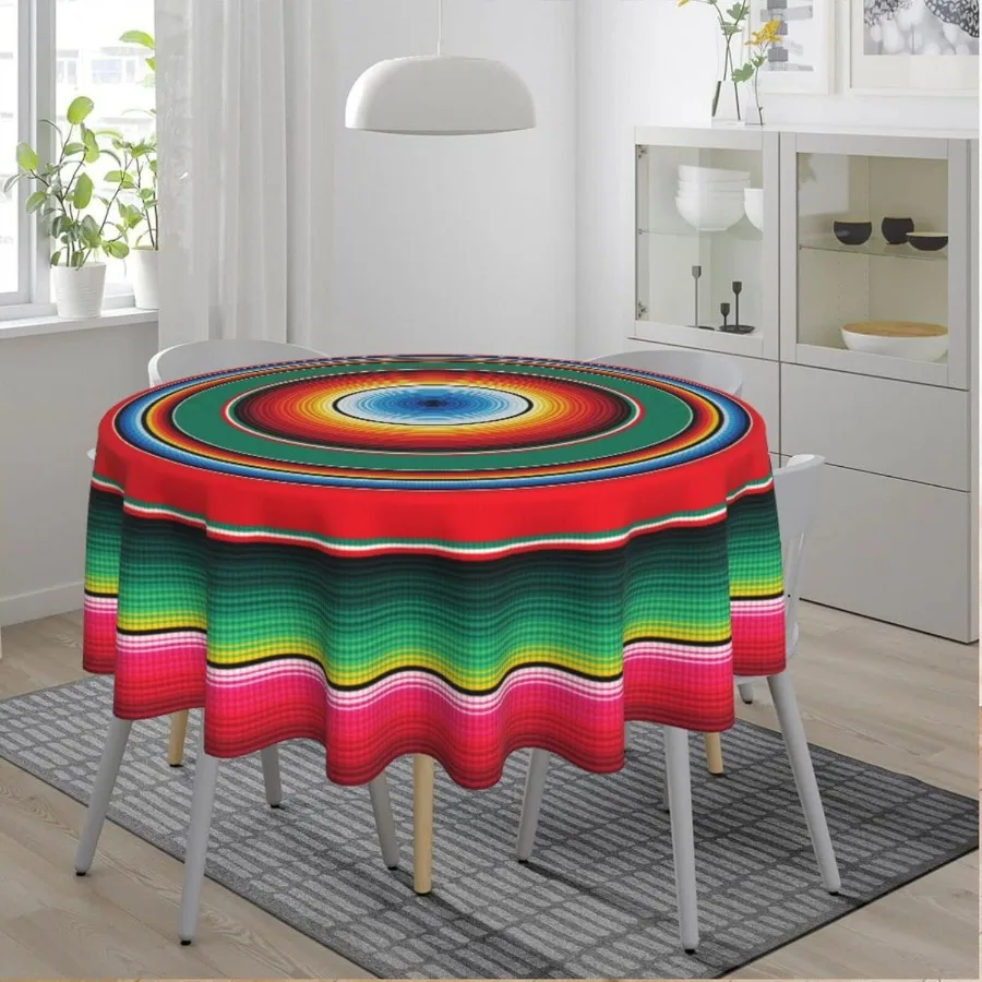 Selimut Meksiko Serape Mantel Mexicano Berwarna-warni Tahan Air Taplak Meja Bundar Dekorasi Kain 60 Ih Circular Tab