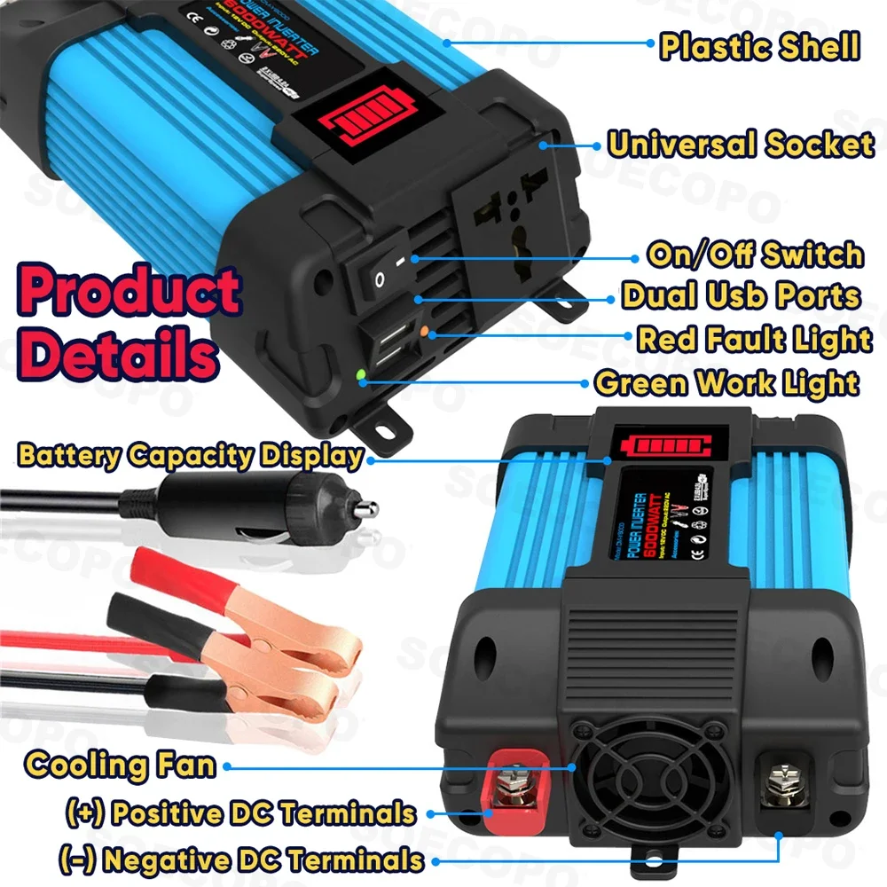 SOECOPO 6000W Solar System Kit with 300W Solar Panel DC 12V To AC 110V/220V Inverter Generation 100A Controller for Camping