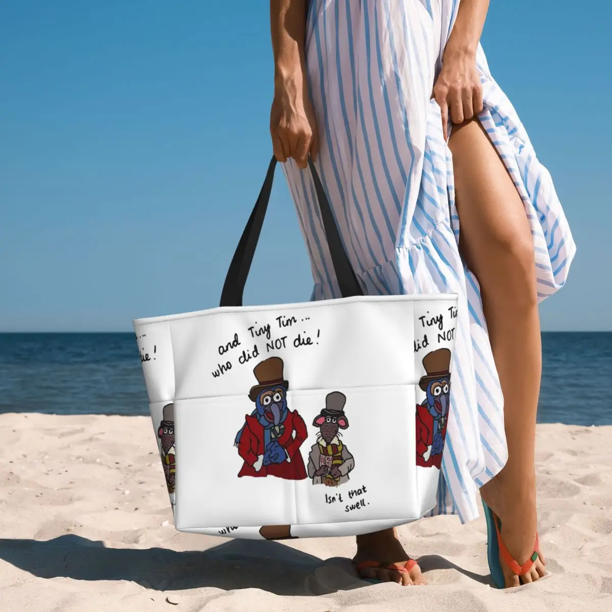 And Tiny Tim Who Did NOT Die Muppet Christmas Carol Beach Tote Bag Sport Gym Yoga Duffle Large Women Travel Bag Fitness bag