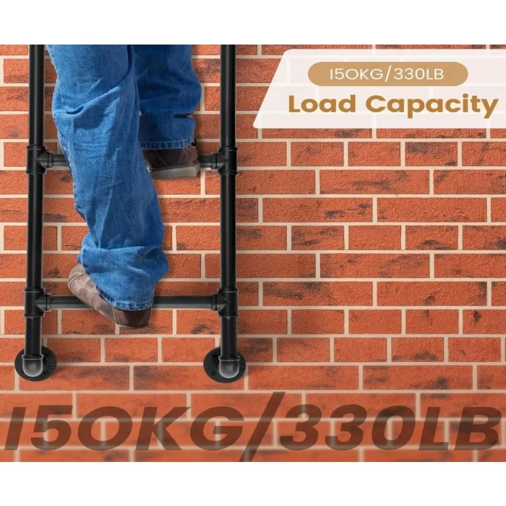 سلم متطور مثبت على الحائط على الطراز الصناعي لنوافذ الطابق السفلي، 3 خطوات، 3.3 قدم × 1.5 قدم، يدعم 330 رطل، ديس من الحديد المطاوع باللون الأسود #5