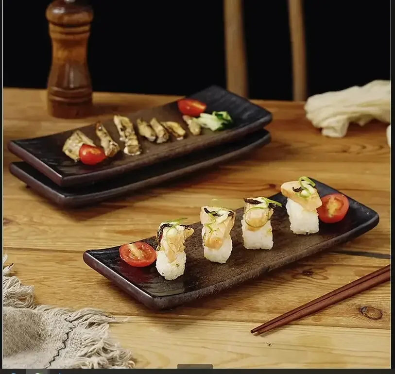 

Rectangular Ceramic Sushi Plate Dinner Plates Sushi Dish Dim Sum Dish Dessert Plate Snack Tray Decorative Plates Bowl Tableware