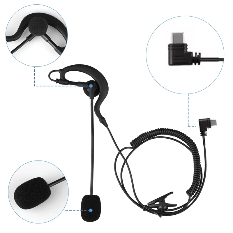 Наушники с крючком для рефери с интерфейсом USB-C Type-C для EJEAS V6 Pro V4 Plus, гарнитура для внутренней связи на шлеме
