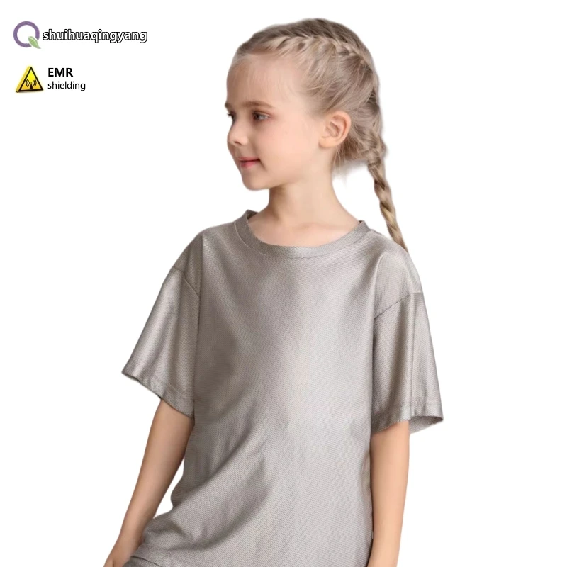 Electromagnetic radiation protective 3D mesh silver fiber child short sleeve T-shirt Computer EMF shielding children underwear