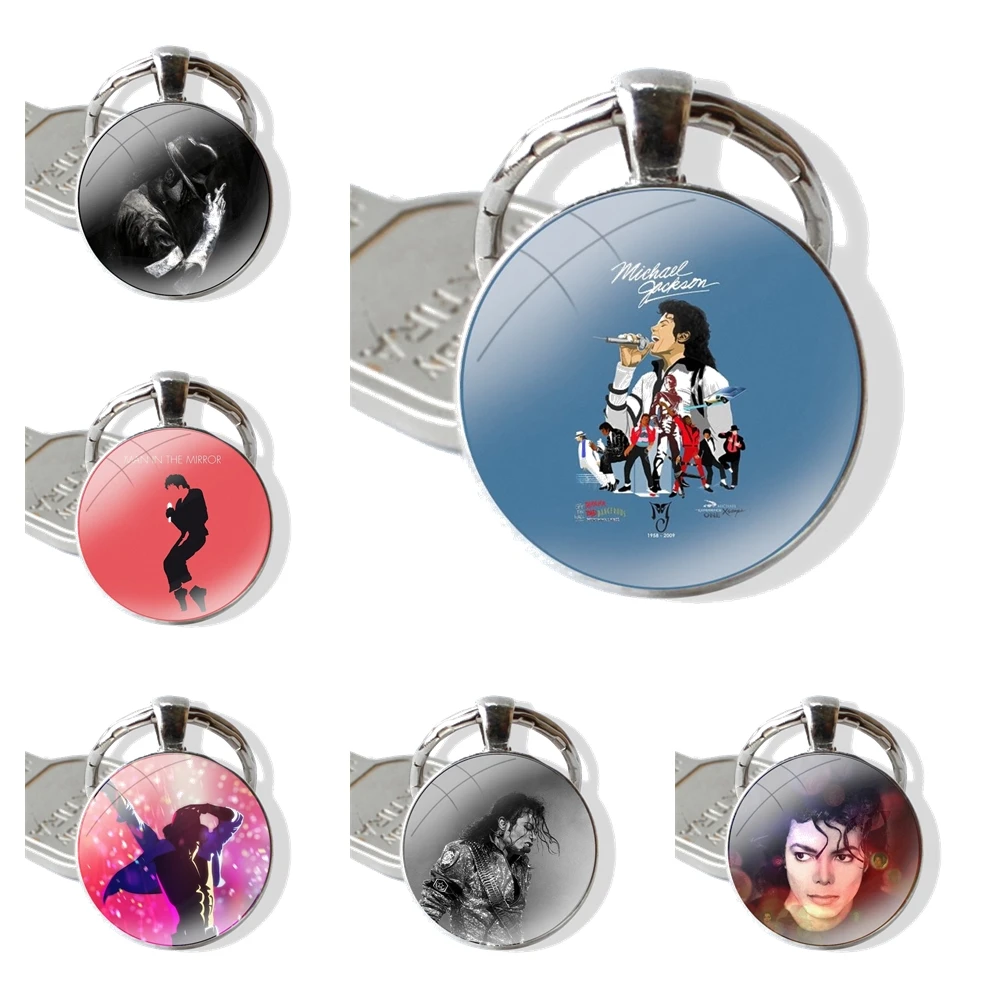 Keychain Handmade Glass Cabochon Key Ring Holder Pendant Key Chains Michael Jackson Dance