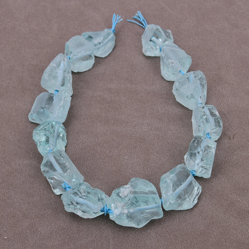 APDGG Natural Aquamarine Color Blue Glass Big Quartz Rough Nugget Loose Beads 16\