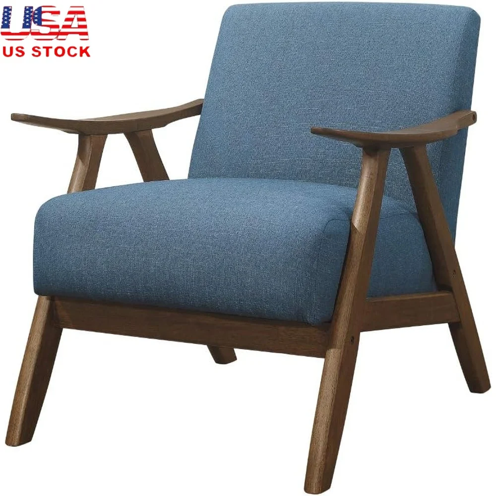 

Mid Century Modern Accent Chair Solid Wood Frame Comfy Lounge Chair Home Office Living Room Reading Room Easy Assembly