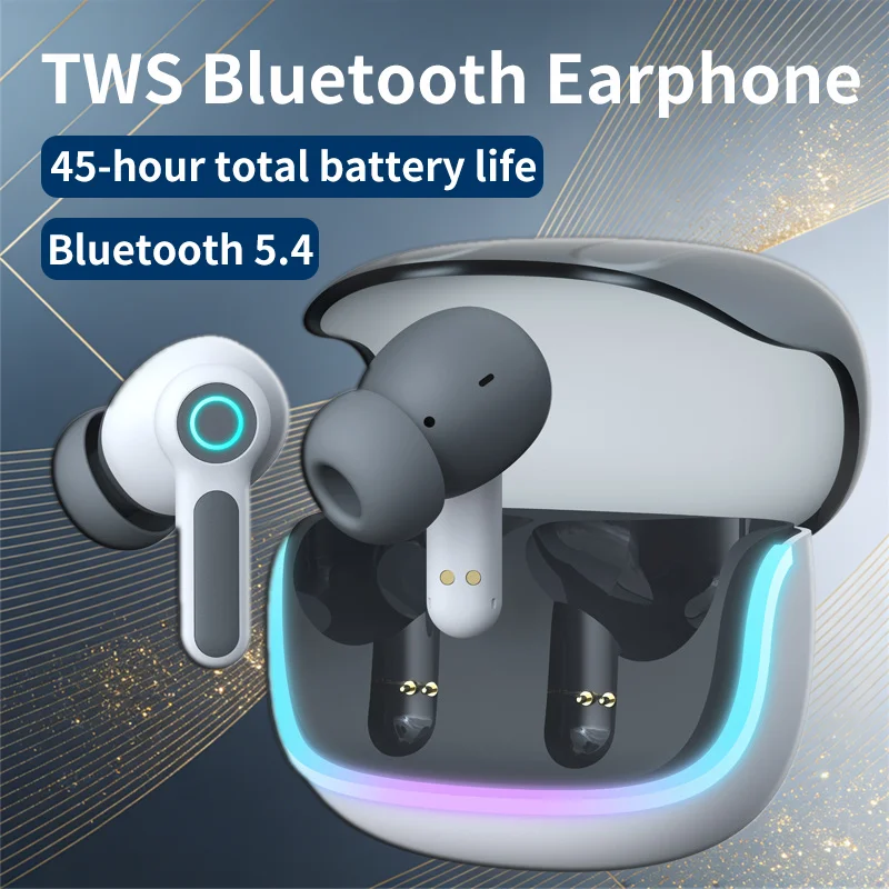 

Беспроводные наушники TWS Bluetooth 5.4 с длительным временем работы от батареи, шумоподавлением ENC при звонках, световыми эффектами, низкой задержкой для игр, внутриканальные.