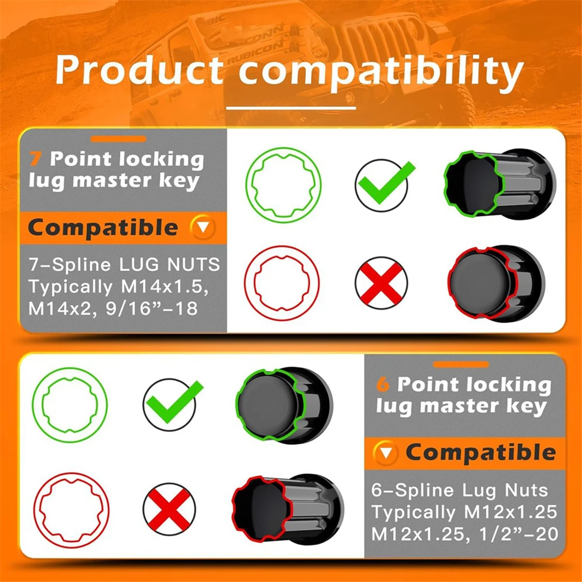 Chiave per dadi capocorda per cerchione carburante piccola a 6 scanalature e 7 prese scanalate per dadi aftermarket 14x1,5, 14x2,0, 12x1,5, 12x1,25 XY