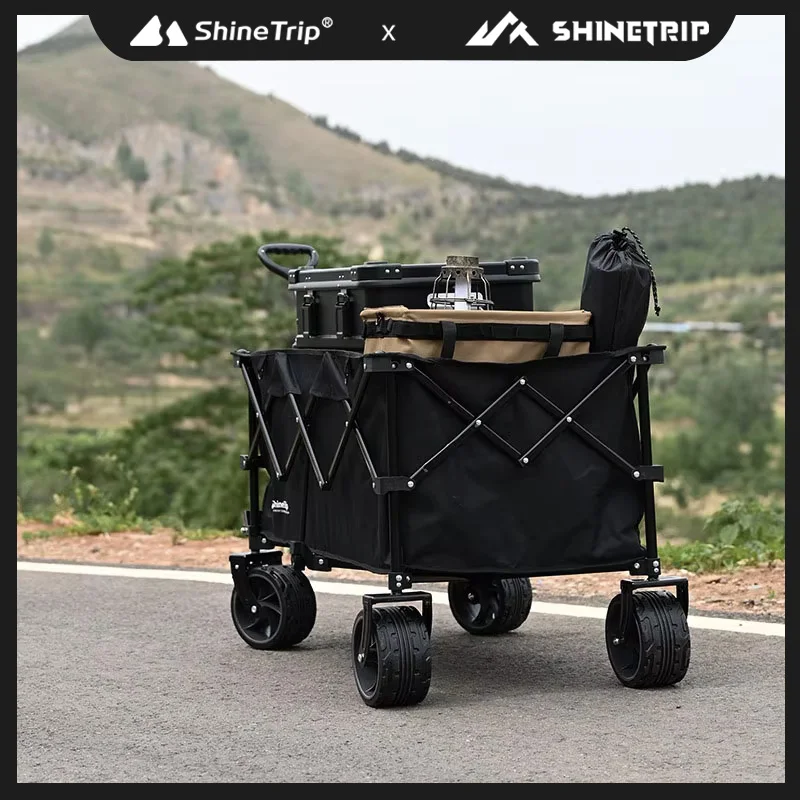 ShineTrip Portable Outdoor Large-Capacity Camp Cart, Foldable Camping Trailer, Outdoor with All-Terrain Pull Rod, 200L