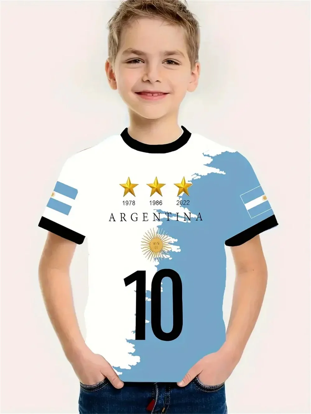 

2025 T-Shirt Boys Girls Sports Children's Clothing Football Fans T-Shirts Digit Printed Casual Children Clothing Top Tee