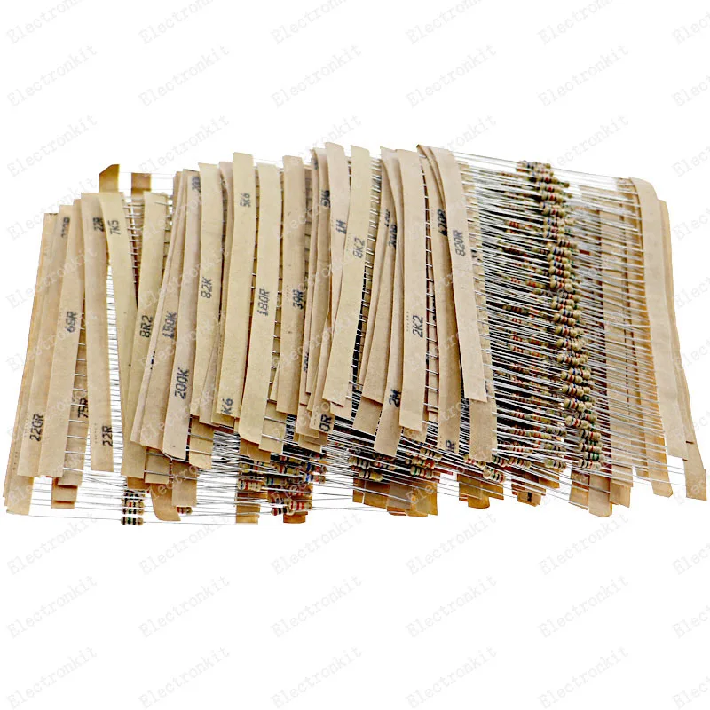 1000pcs/lot 1/4W resistors assorted kit 0.25W Carbon Film resistance set 2.2 ohm -2.2 M Assortment resistor package