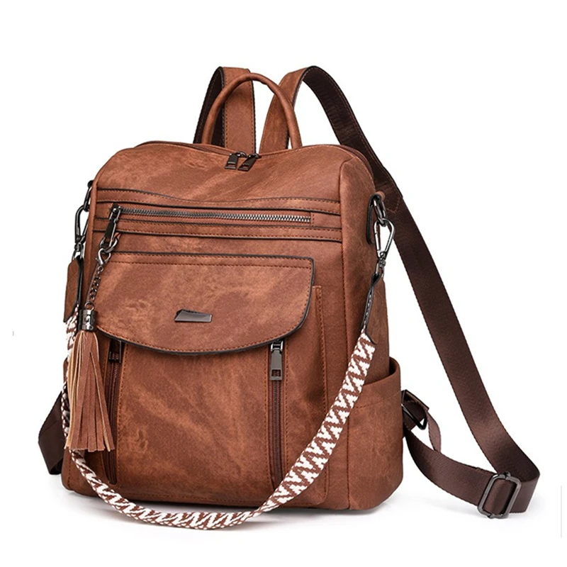 

Nesitu Large Capacity Vintage A4 Brown Black Grey Pink Blue PU Leather Men Women's Backpack Lady Girl Travel Shoulder Bag M0377